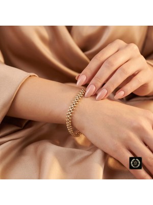 Xuping Jewelry Vıp Seri 316L Çelik 14K Gold Renk Zirkon Taşlı Çiçek Motifli Bileklik 19,5 cm