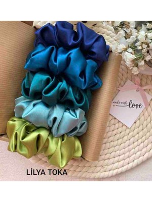 Lilya Toka Kadın 5li Çapı 15 cm Saten Saç Lastik Simit Scrunchi Toka Seti