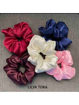 Lilya Toka Kadın 5li Çapı 15 cm Saten Saç Lastik Simit Scrunchi Toka Seti