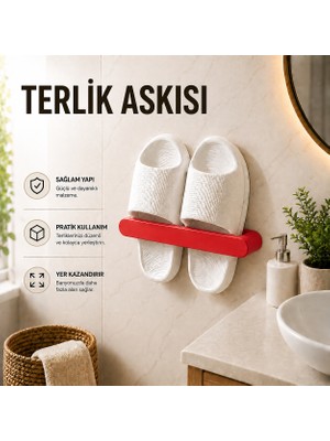 Basart Yapışkanlı Terlik Askısı 25 cm | Duvar Tipi Banyo Terlik Tutucu | Delmeden Montaj | Siyah - Beyaz - Turuncu - Pembe - Kırmızı