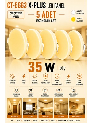 Yenilig 5 Adet CT-5663 X-Plus 35W Çerçevesiz LED Panel Sıva Altı Spot