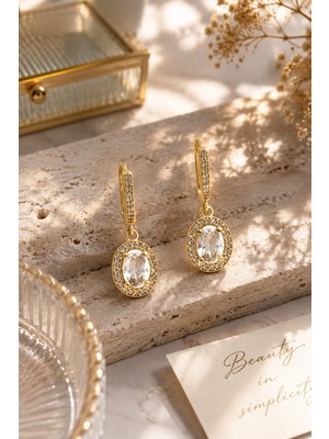 Lia Charm Altın Kaplama Oval Zirkon Taşlı Sallantılı Küpe