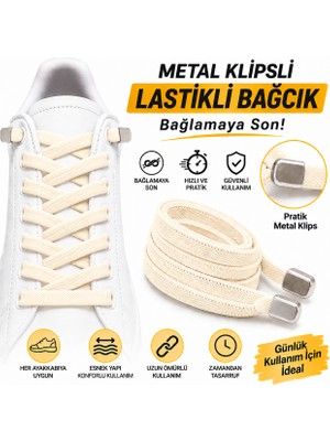 YeferStore Ultra Kullanışlı Elastik Metal Tokalı Ayakkabı Bağcığı, Giy Çıkar Pratik Bağcık, 100CM 1 Çift