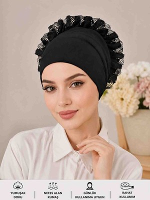Lilya Toka Kadın Ön Kısmı Dikişsiz Dantel Fırfırlı Bone Toka