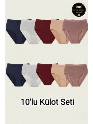 Tutku 10 Adet Kadın Büyük Beden Yüksek Bel Toparlayıcı Puantiyeli Pamuklu Külot - Günlük Rahat Iç Çamaşırı - Uyku Bandı Hediyeli