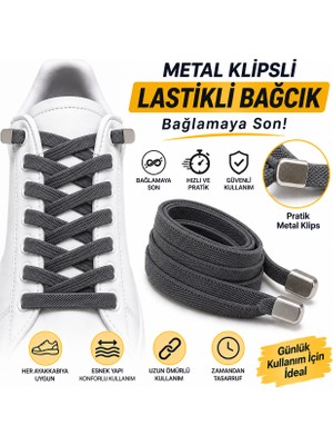 YeferStore Ultra Kullanışlı Elastik Metal Tokalı Ayakkabı Bağcığı, Giy Çıkar Pratik Bağcık, 100CM 1 Çift
