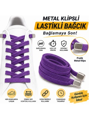 YeferStore Ultra Kullanışlı Elastik Metal Tokalı Ayakkabı Bağcığı, Giy Çıkar Pratik Bağcık, 100CM 1 Çift