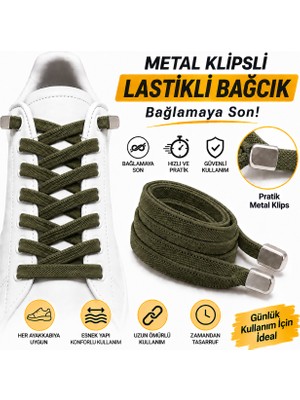 YeferStore Ultra Kullanışlı Elastik Metal Tokalı Ayakkabı Bağcığı, Giy Çıkar Pratik Bağcık, 100CM 1 Çift