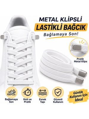 YeferStore Ultra Kullanışlı Elastik Metal Tokalı Ayakkabı Bağcığı, Giy Çıkar Pratik Bağcık, 100CM 1 Çift