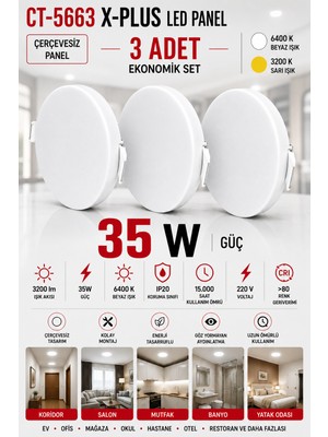 Yenilig 3 Adet CT-5663 X-Plus 35W Çerçevesiz LED Panel Sıva Altı Spot