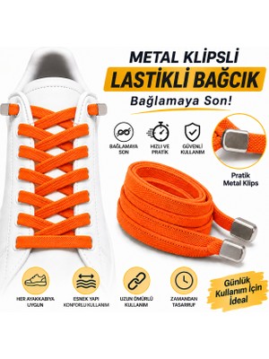 YeferStore Ultra Kullanışlı Elastik Metal Tokalı Ayakkabı Bağcığı, Giy Çıkar Pratik Bağcık, 100CM 1 Çift