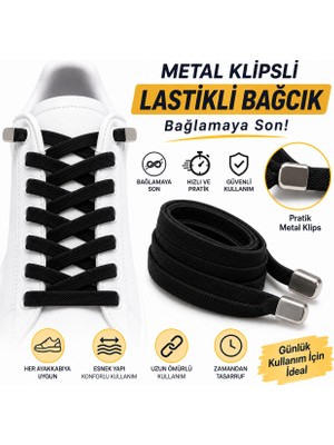 YeferStore Ultra Kullanışlı Elastik Metal Tokalı Ayakkabı Bağcığı, Giy Çıkar Pratik Bağcık, 100CM 1 Çift