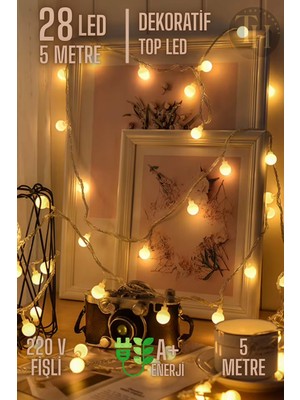 Toptanhane Boncuk Top LED Işık Fişli 8 Fonksiyonlu 5 Metre 28 Top Eklenebilir Yılbaşı Doğum Günü Ağaç Süsü New Year