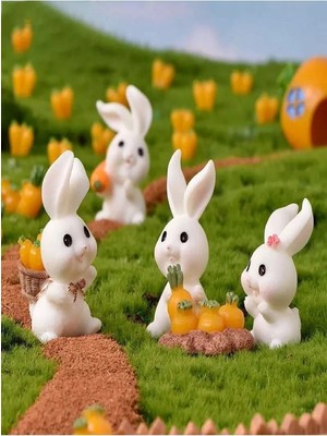Himi Teraryum Objeleri Tavşan Set 5 Parça Dekoratif Biblo ve Diorama Objesi