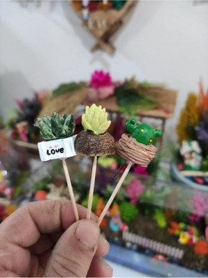Himi Teraryum Objeleri 3'lü Kaktüs Dekoratif Biblo ve Diorama Objesi