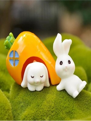 Himi Teraryum Objeleri Tavşan Set 3 Parça Dekoratif Biblo ve Diorama Objesi