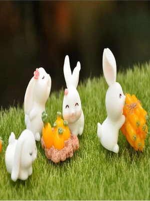 Himi Teraryum Objeleri Tavşan Set 6 Parça Dekoratif Biblo ve Diorama Objesi