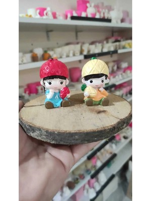 Himi Teraryum Objeleri 2'li Meyve Yiyen Çocuklar Dekoratif Biblo ve Diorama Objesi