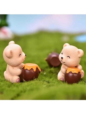 Himi Teraryum Objeleri 2'li Ayıcık Dekoratif Biblo ve Diorama Objesi