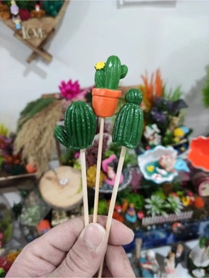 Himi Teraryum Objeleri 3'lü Kaktüs Dekoratif Biblo ve Diorama Objesi