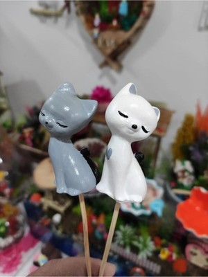 Himi Teraryum Objeleri 2'li Kedi Dekoratif Biblo ve Diorama Objesi
