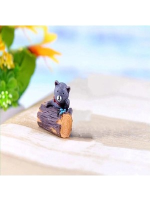 Himi Teraryum Objeleri Kütükteki Ayıcık Dekoratif Biblo ve Diorama Objesi