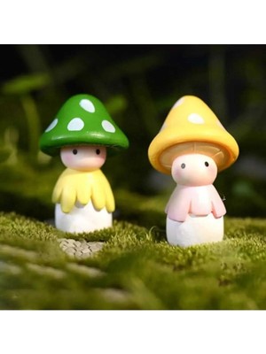 Himi Teraryum Objeleri 2'li Mantar Şapkalı Çocuk Dekoratif Biblo ve Diorama Objesi