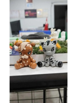 Himi Teraryum Objeleri 2'li Hayvan Zebra Dekoratif Biblo ve Diorama Objesi