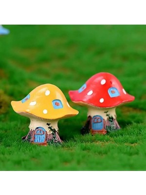 Himi Teraryum Objeleri 2'li Mantar Ev Dekoratif Biblo ve Diorama Objesi