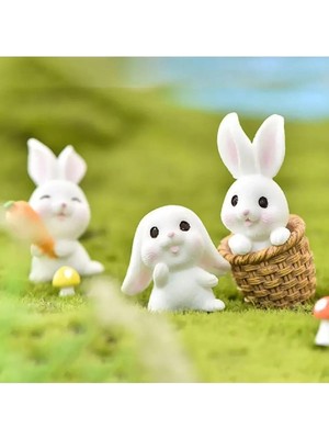Himi Teraryum Objeleri 3'lü Tavşan Dekoratif Biblo ve Diorama Objesi