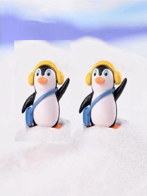 Himi Teraryum Objeleri 1 Adet Kulaklıklı Penguen Dekoratif Biblo ve Diorama Objesi