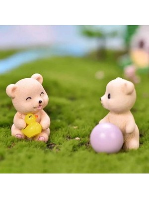Himi Teraryum Objeleri 2'li Ayıcık Dekoratif Biblo ve Diorama Objesi