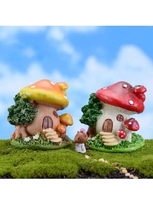 Himi Teraryum Objeleri 2'li Mantar Ev Dekoratif Biblo ve Diorama Objesi