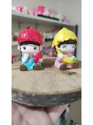 Himi Teraryum Objeleri 2'li Meyve Yiyen Çocuklar Dekoratif Biblo ve Diorama Objesi