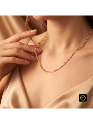 cm Jewelry Vıp Seri 316L Çelik 14K Gold Renk Taşsız Klasik Ince Zincir Kolye 45 cm