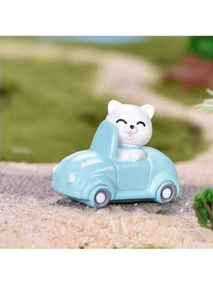 Himi Teraryum Objeleri Arabadaki Kedi Dekoratif Biblo ve Diorama Objesi