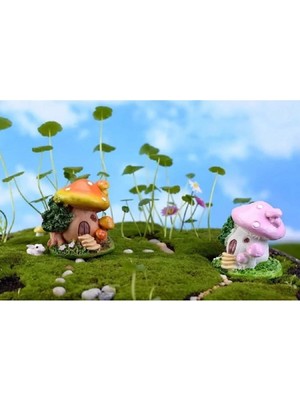 Himi Teraryum Objeleri 2'li Mantar Ev Dekoratif Biblo ve Diorama Objesi
