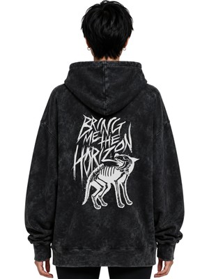 Sevbano Horizon Rock Metal Müzik Grubu Baskılı Unisex Oversize Yıkamalı Hoodie Sweatshirt
