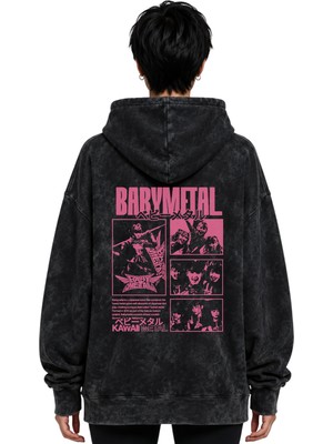 Sevbano Babymetal Rock Metal Müzik Grubu Baskılı Unisex Oversize Yıkamalı Premium Hoodie Sweatshirt