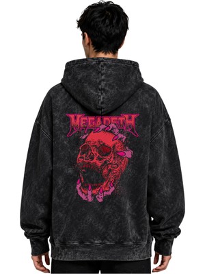 Sevbano Megadeth Rock Metal Müzik Grubu Baskılı Unisex Oversize Yıkamalı Premium Hoodie Sweatshirt