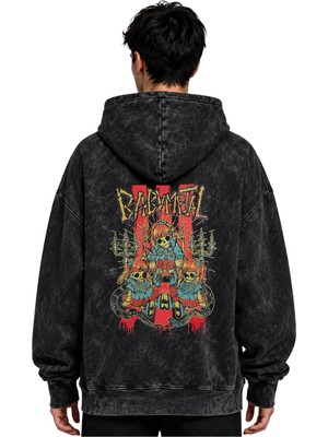 Sevbano Babymetal Rock Metal Müzik Grubu Baskılı Unisex Oversize Yıkamalı Hoodie Sweatshirt