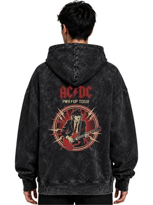 Sevbano Ac Dc Rock Metal Müzik Grubu Baskılı Unisex Oversize Yıkamalı Hoodie Sweatshirt