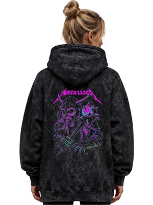 Sevbano Metallica Rock Metal Müzik Grubu Baskılı Unisex Oversize Yıkamalı Hoodie Sweatshirt