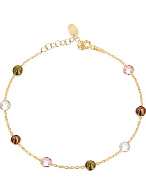 Emiliano Jewellery Zirkon Renkli Taşlı Altın Kaplamalı Tiffany Taşlı Gümüş Bileklik