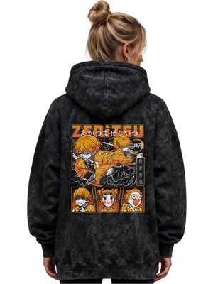 Sevbano Zenitsu Agatsuma Kimetsu No Yaiba Anime Baskılı Unisex Oversize Yıkamalı Hoodie Sweatshirt