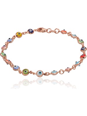 Emiliano Jewellery Renkli Nazar Boncuklu Rose Altın Kaplama Göz Bileklik