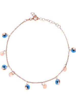 Emiliano Jewellery Lacivert Cam Göz Taşlı Rose Altın Kaplamalı Pullu Gümüş Bileklik