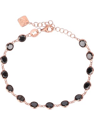 Emiliano Jewellery Zirkon Taşlı Rose Altın Kaplamalı Sıralı Tiffany Taşlı Gümüş Bileklik