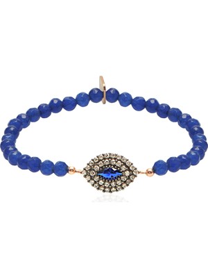 Emiliano Jewellery Zirkon Taşlı Rose Altın Kaplama Lacivert Boncuklu Geometrik Şekilli Gümüş Strech Bileklik