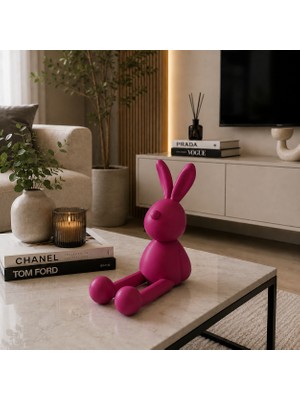 Basart Dekoratif Tavşan Biblo 25 cm Modern Minimalist Ev Dekorasyonu Salon Tv Ünitesi Konsol Raf Objesi Mor